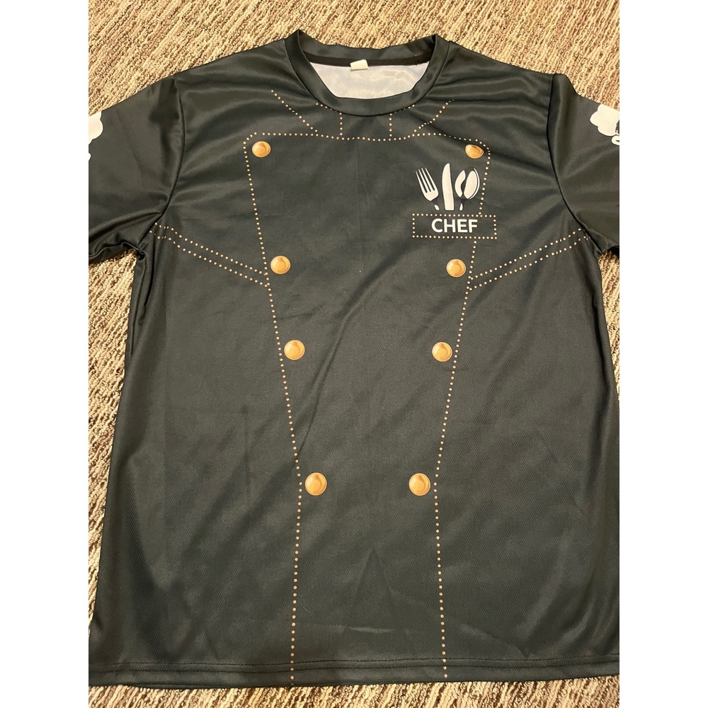 Mens Chef Uniform Novelty Graphic T-Shirt Black Short Sleeve Size L Costume